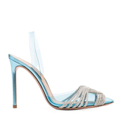 Rhinestone Twist Front Pointed Toe High Heel Pumps - Blue