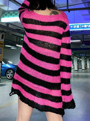 Distressed Stripe Longline Sweater