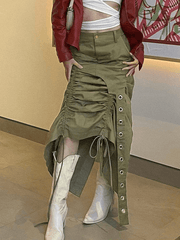 Ruched Irregular Split Long Cargo Skirt