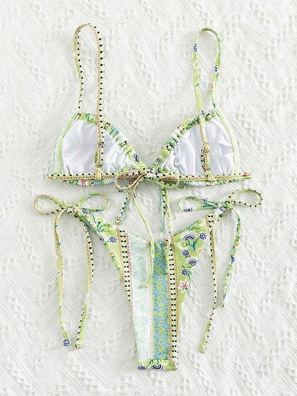 Ethnic Floral Lace Up Bikini Set