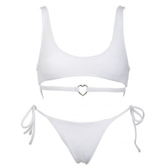 Heart Tie String Bralette Bikini Set - White