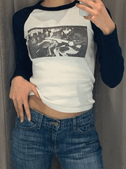 Figure Graphic Raglan Long Sleeve Crop Top