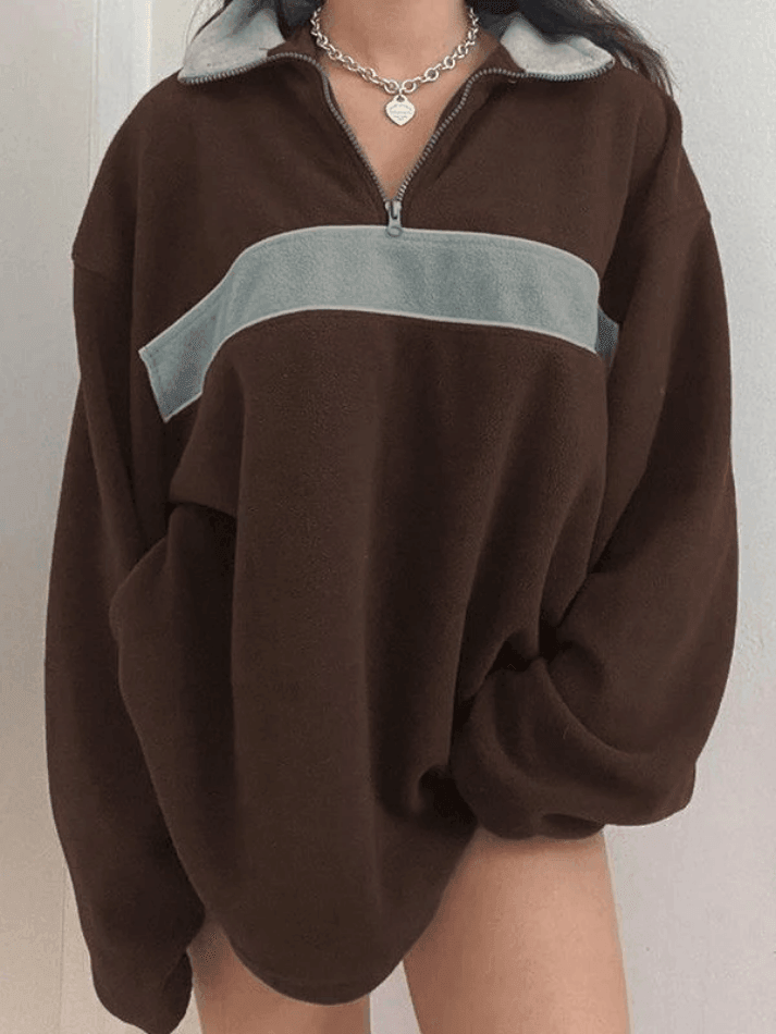 Fleece Patchwork Half Zip Sweatshirt