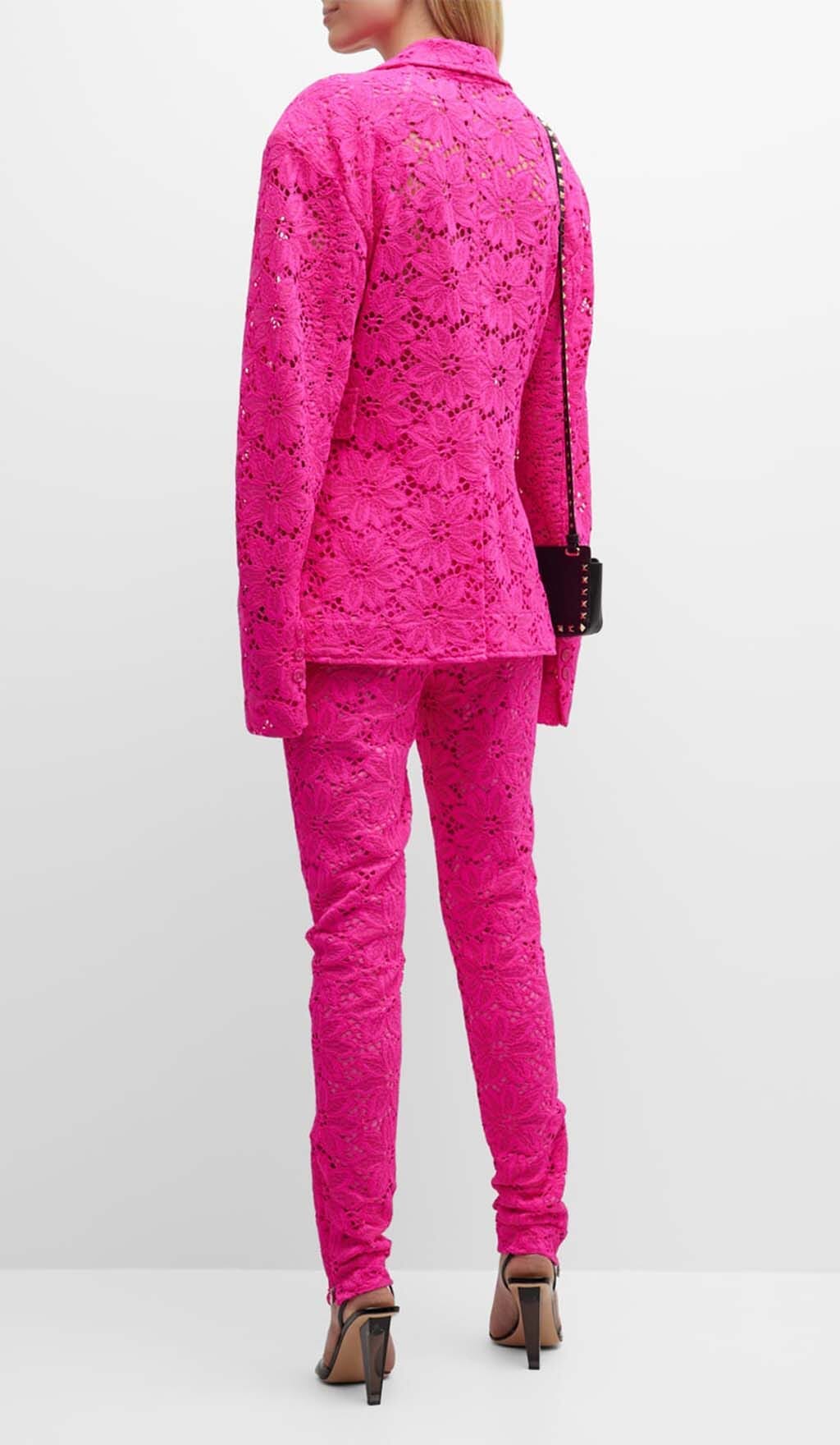 FLORAL-EMBROIDERED LACE TWO-PIECE SUIT IN PINK