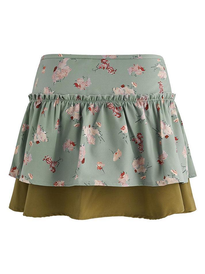 Floral Print Ruffle Mini Skirt