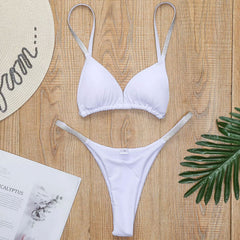 String Sliding Triangle Brazilian Bikini Set - White