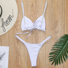 String Sliding Triangle Brazilian Bikini Set - White