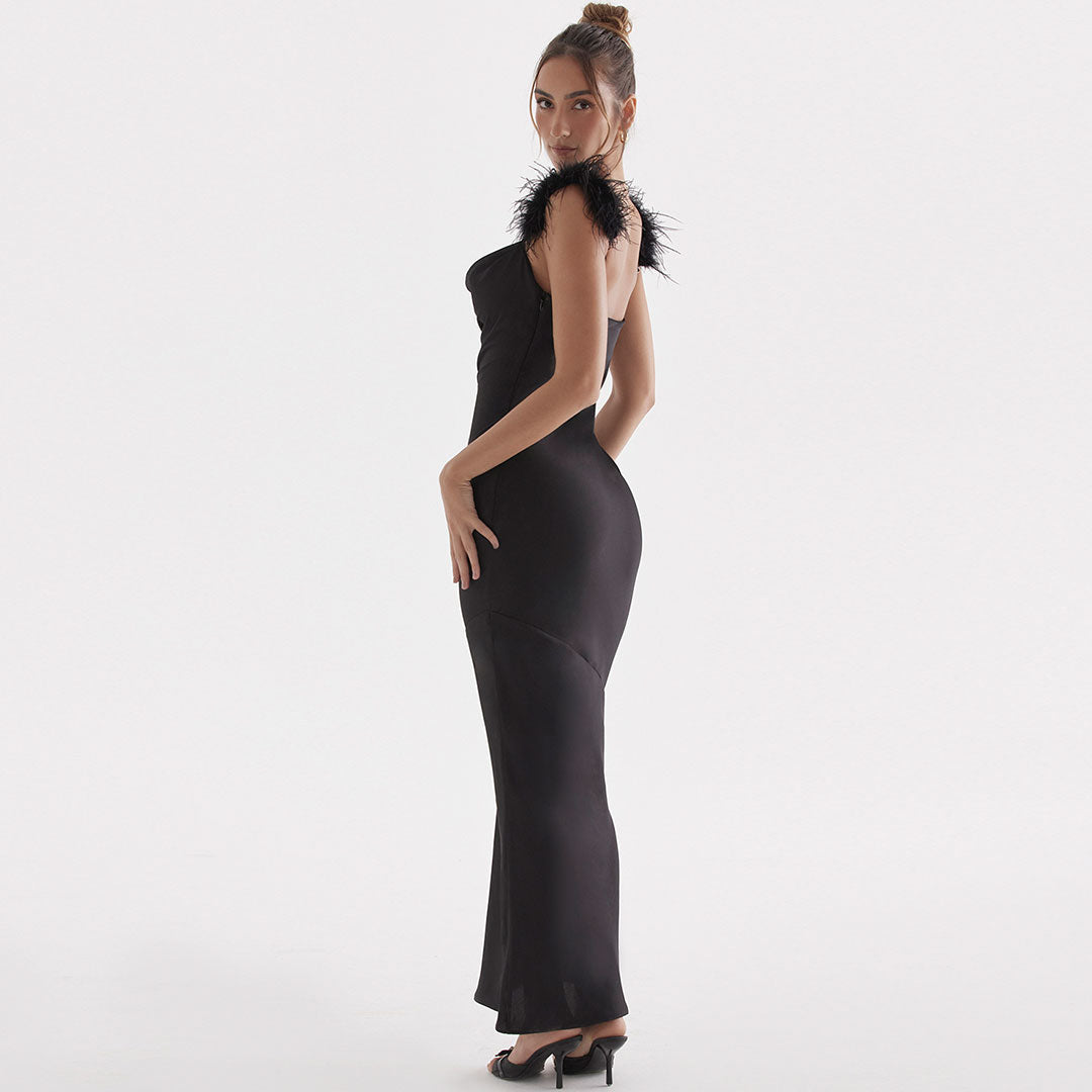 Trim Cowl Neck Sleeveless Gown Maxi Dress - Black