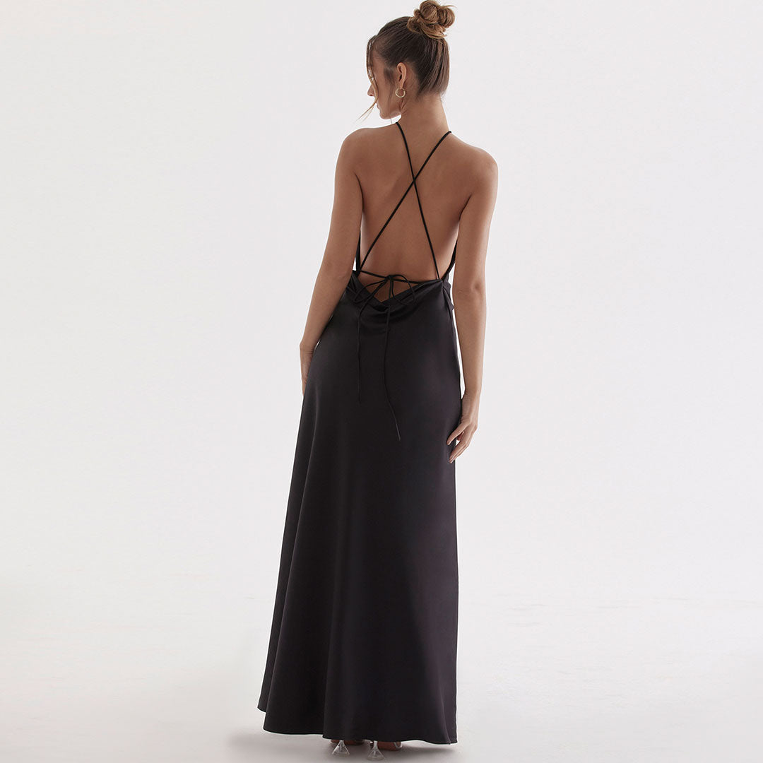 High Split Sleeveless Evening Maxi Dress - Black