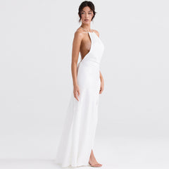 High Split Sleeveless Evening Maxi Dress - White