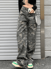 Green Camo Washed Cargo Jeans