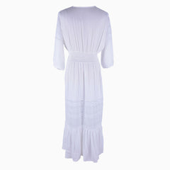 Boho Style Deep V Sleeved Lace Panel Midi Cover Up - White