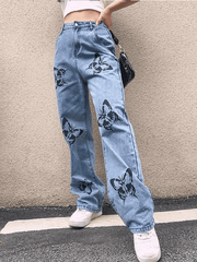 High Waist Butterfly Boyfriend Jeans