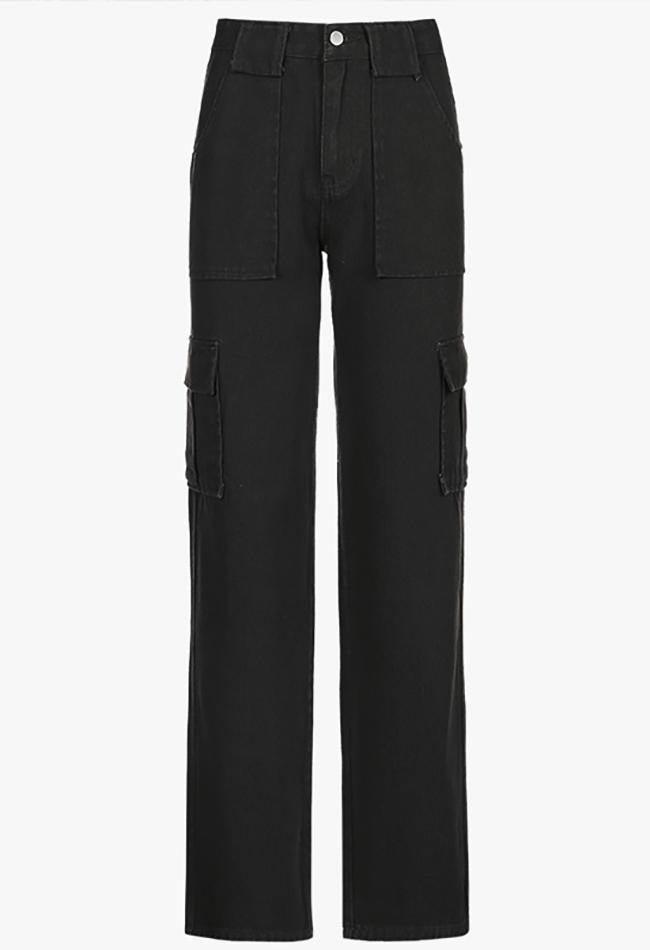 High Waist Plain Straight Leg Jeans