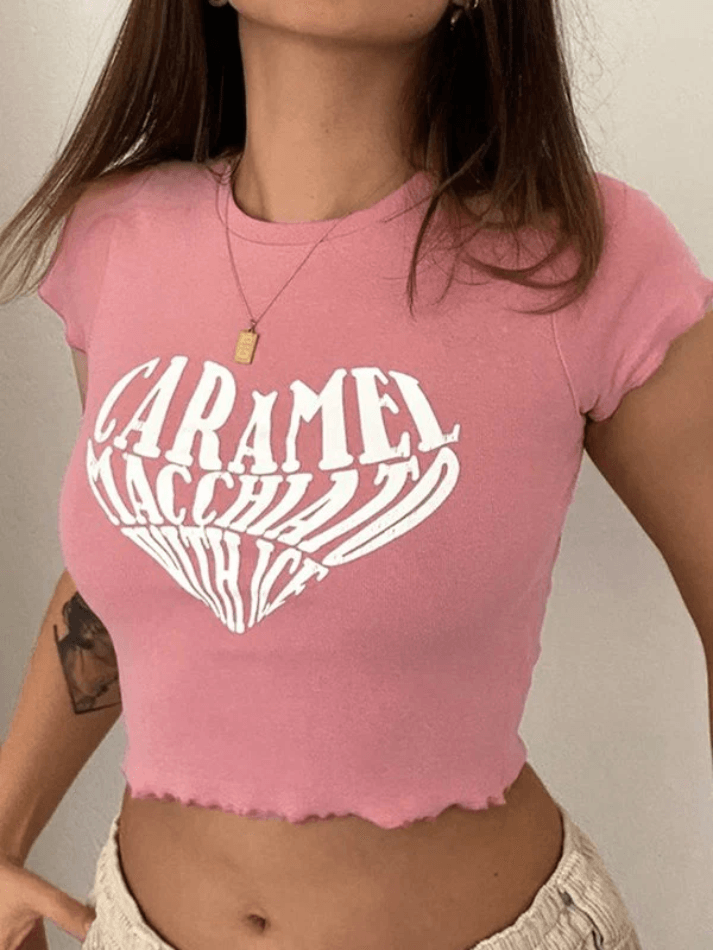 Letter Heart Graphic Crop Top