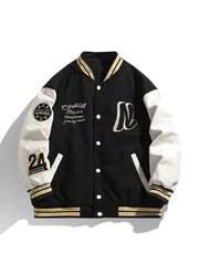 Men's Embroidery Button-Up Varsity Jacket