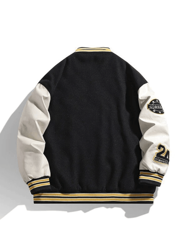 Men's Embroidery Button-Up Varsity Jacket