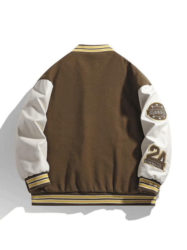 Men's Embroidery Button-Up Varsity Jacket