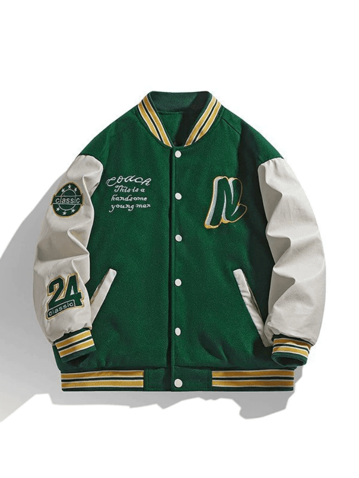 Men's Embroidery Button-Up Varsity Jacket