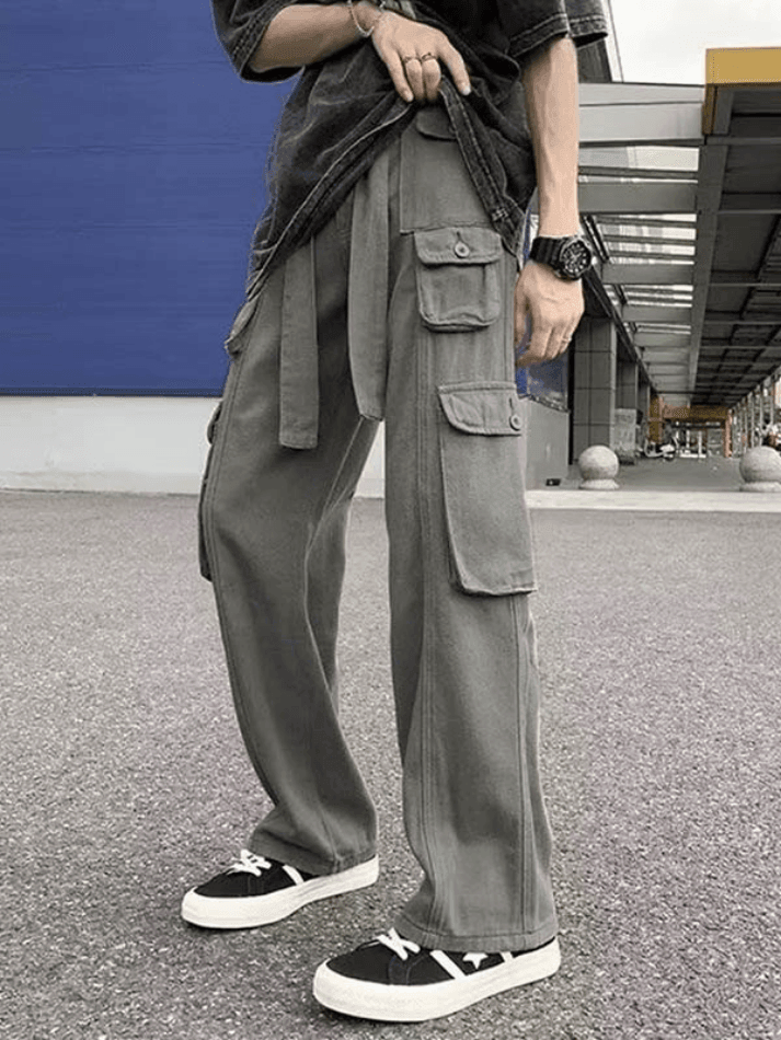 Men's Strap Detail Pocket Loose Cargo Pants