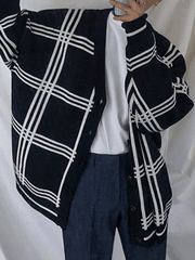 Men's V Neck Checkered Cardigan