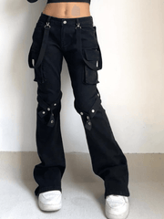 Metal Leg Loop Pocket Straight Cargo Jeans