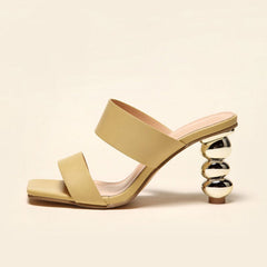 High Heel Square Toe Mule Sandals - Camel