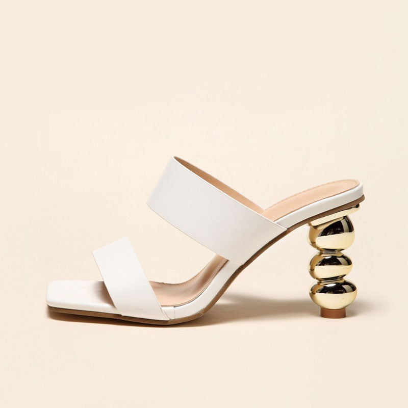 High Heel Square Toe Mule Sandals - White