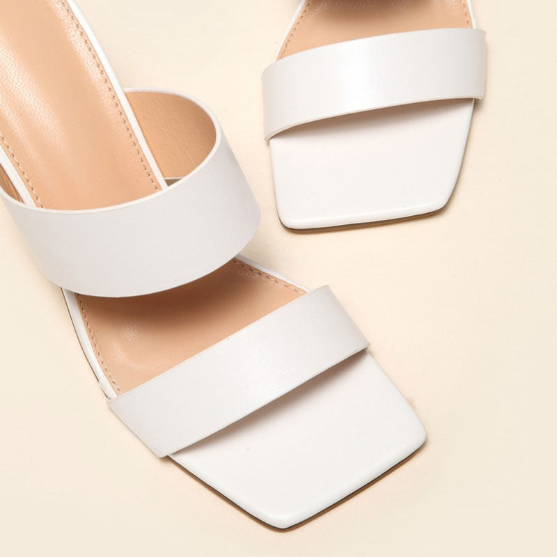 High Heel Square Toe Mule Sandals - White