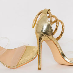 Ankle Wrap Open Toe Strap Stiletto Sandals - Gold