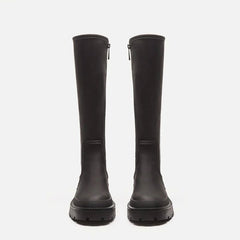 Toe Panel Trim Chunky Platform Knee High Boots - Black