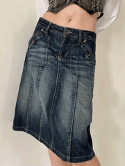 Paneled Cargo Denim Midi Skirt