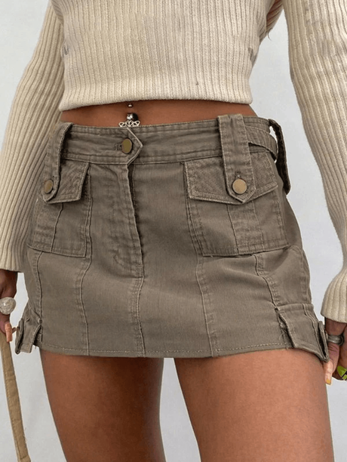 Paneled Denim Cargo Mini Skirt