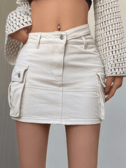 Pocket Denim Cargo Mini Skirt