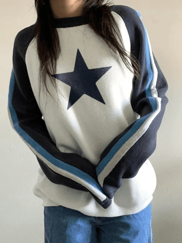 Raglan Sleeve Star Print Pullover Sweater