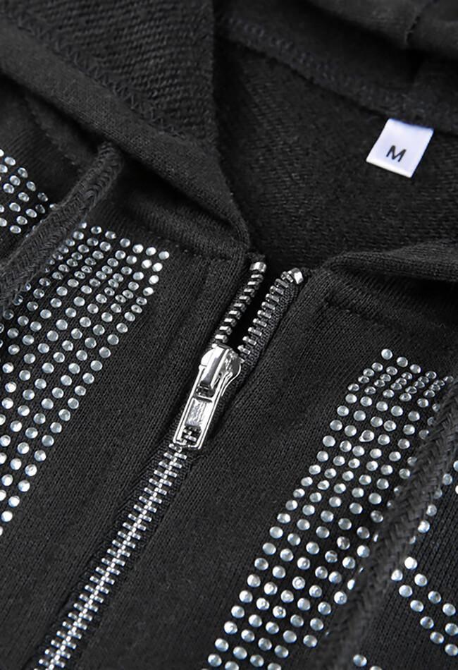 Rhinestone Skull Zipper Hoodie