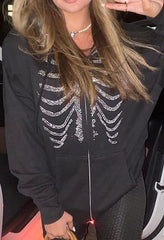 Rhinestone Skull Zipper Hoodie