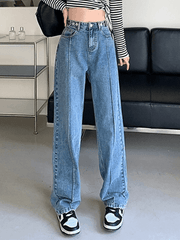 Seam-Detail Blue Boyfriend Jeans