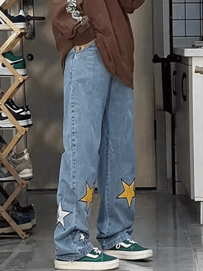 Star Patch Straight Leg Boyfriend Jeans