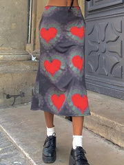 Tie-Dye Heart Wrap Midi Skirt