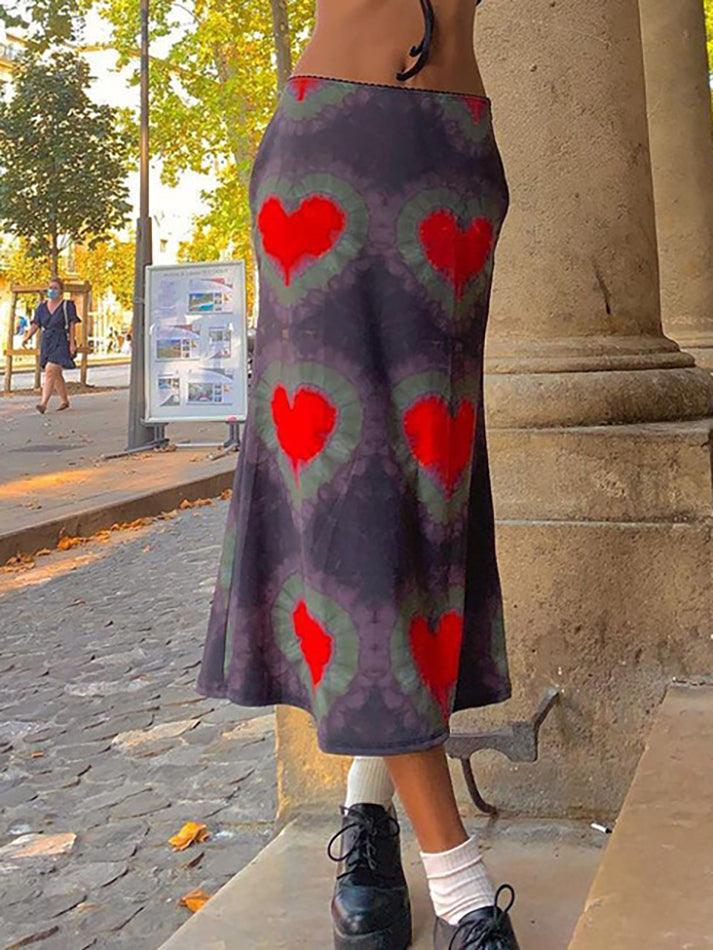 Tie-Dye Heart Wrap Midi Skirt