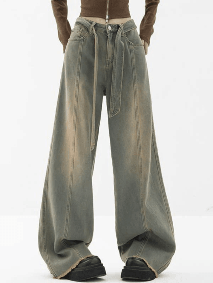 Tie Strap Seam Detail Boyfriend Jeans