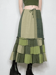 Tiered Patchwork Maxi Skirt