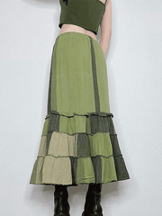 Tiered Patchwork Maxi Skirt