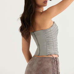 Lace Up Sweetheart Neck Sleeveless Tube Crop Top - Gray