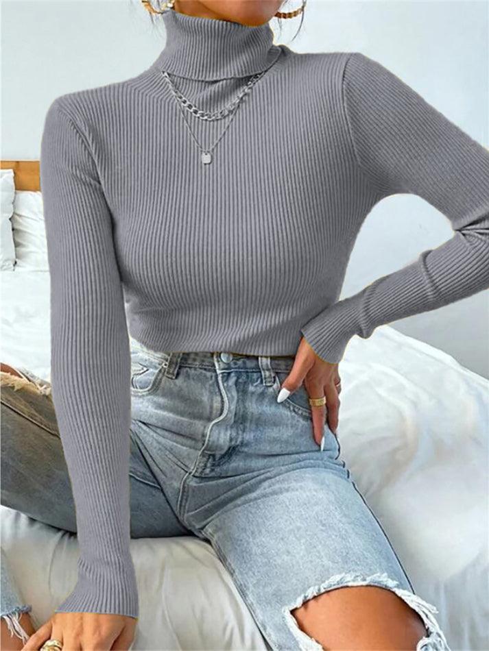 Turtleneck Ribbed Knit Sweater