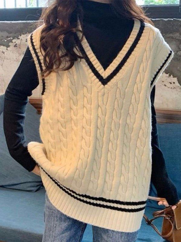 V Neck Cable Knit Sweater Vest