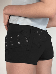 Velcro Belt Stretch Denim Shorts