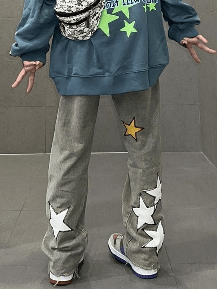 Washed Star Patched Boyfriend Jeans