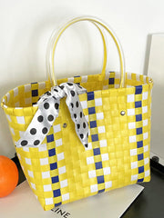 Woven Plaid Pattern Tote Bag